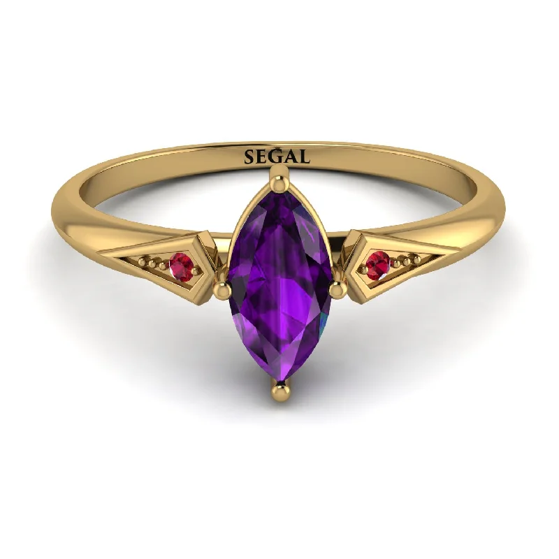 Rose Gold Ring for Stylish Women-Marquise Amethyst Geometrical Engagement Ring - Reese No. 310