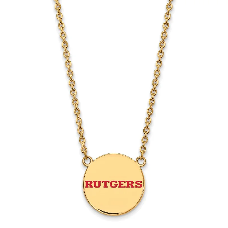 Fashion Necklace for Young Women-14k Gold Plated Silver Rutgers Large Enamel Disc Necklace