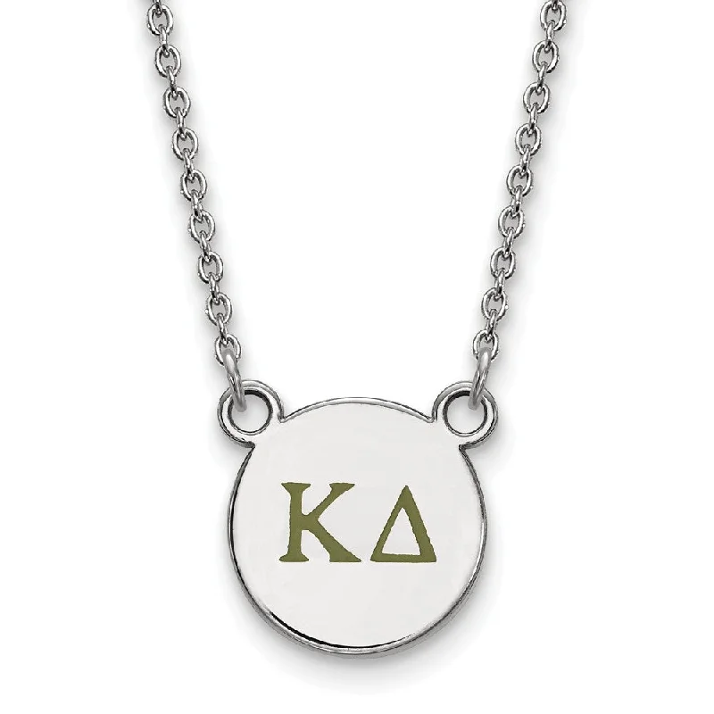 Elegant Necklace for Bridesmaids-Sterling Silver Kappa Delta Small Olive Green Enamel Greek Necklace