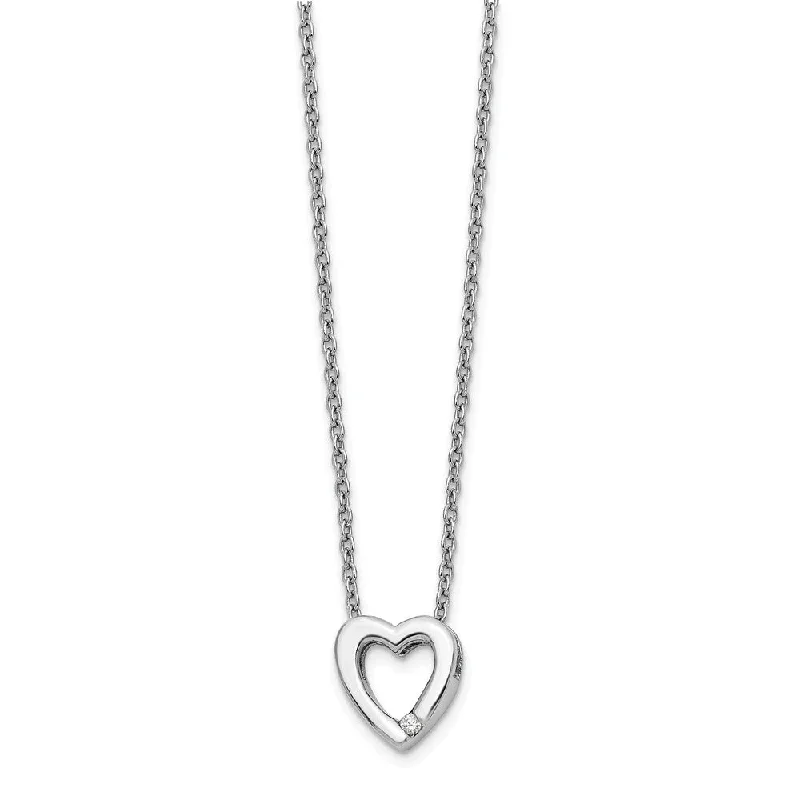 Sterling Silver Necklace for Formal Wear-12mm Diamond Open Heart Necklace in Rhodium Plated Silver, 18-20 Inch