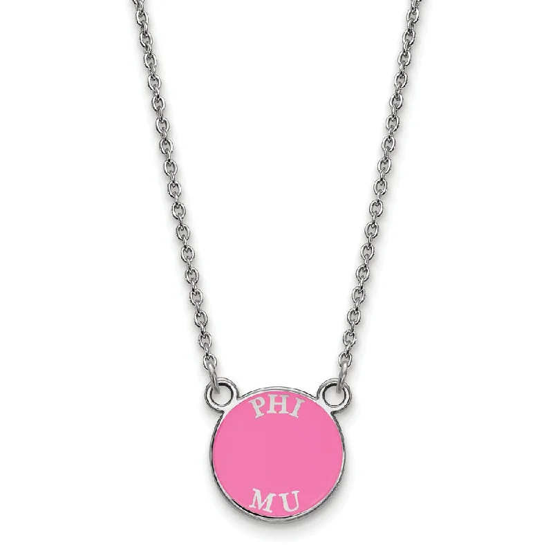 Silver Necklace with Large Pendant-Sterling Silver Phi Mu XS (Tiny) Enamel Disc Necklace