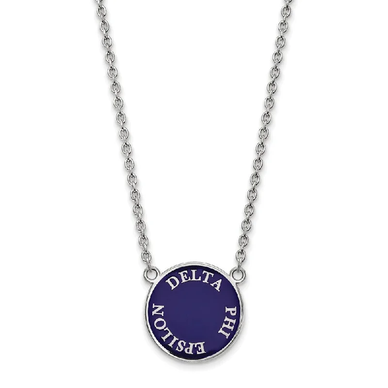 Custom Birthstone Necklace-Sterling Silver Delta Phi Epsilon Large Enamel Disc Necklace