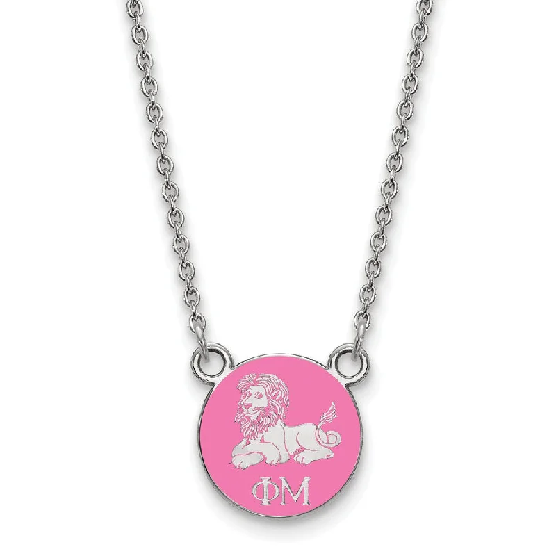 Luxury Gold Necklace for Weddings-Sterling Silver Phi Mu XS (Tiny) Pink Enamel Lion Disc Necklace