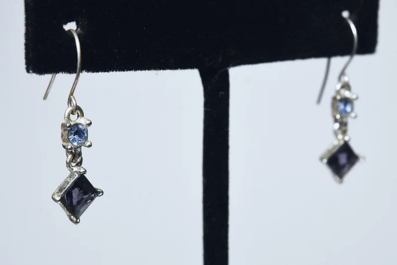 Simple Hoop Earrings for Casual Looks-Imitatation Amethyst and Imitation Blue Topaz Dangle Earrings