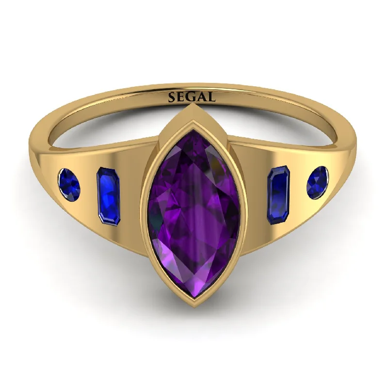 Men’s Silver Ring for Fashion-Marquise Bezel Amethyst Ring - Juliana No. 313