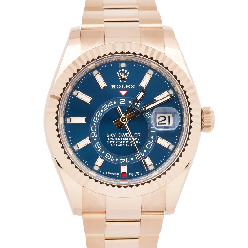 Best Fitness Watches for Tracking Running-UNWORN 2023 PAPERS Rolex Sky-Dweller 18K ROSE GOLD Blue 42mm Watch 336935 B+P