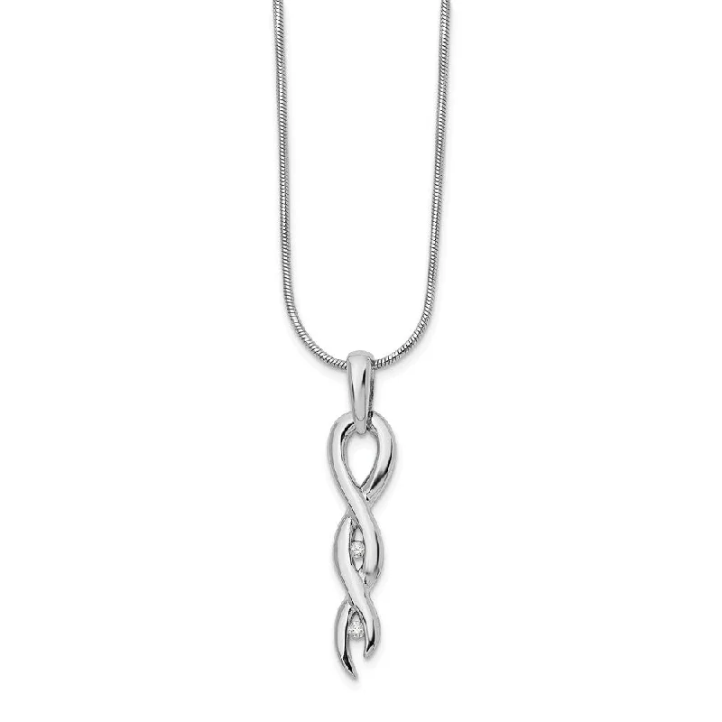 Long Pendant Necklace-Diamond Twisted Vertical Necklace in Rhodium Plated Silver, 18-20 Inch