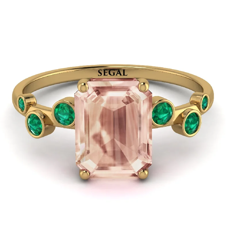 Stackable Silver Rings for Fashion-Emerald Cut Morganite Ring With Bezel - Alina No. 904