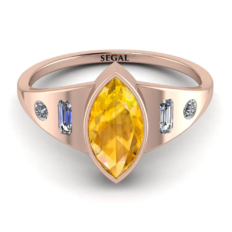 Classic Gold Wedding Ring-Marquise Bezel Yellow Diamond Ring - Juliana No. 1002