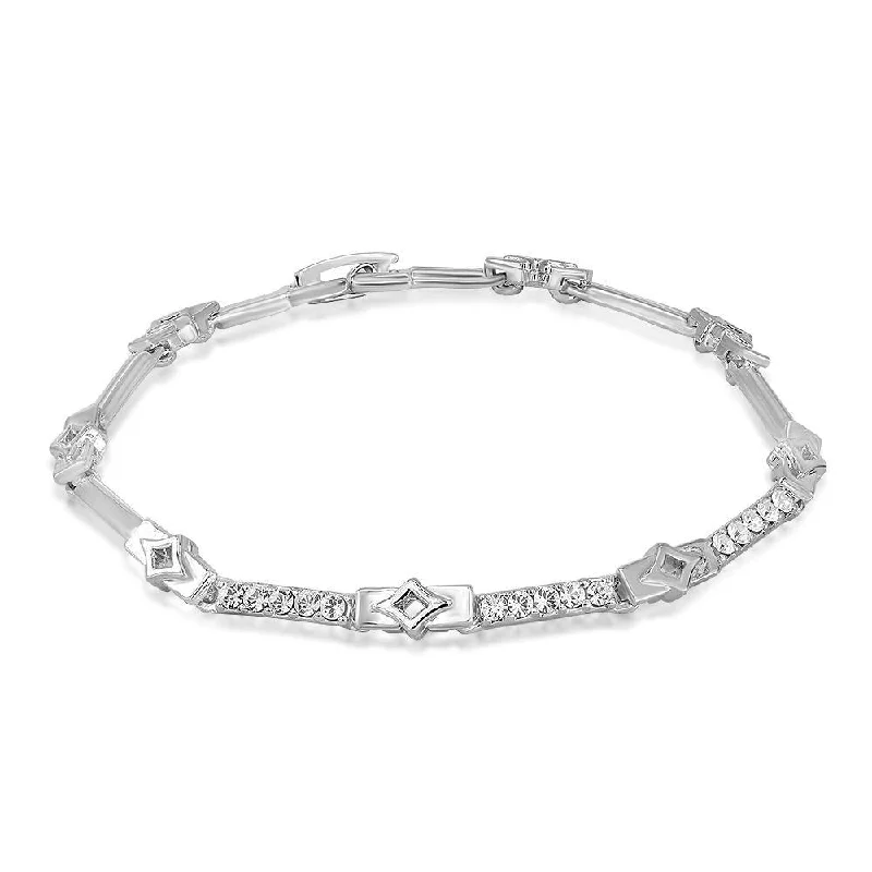 Luxury Wedding Bangles with Gemstones-Mahi Rhodium Plated Radiant White Bracelet With Crystals For Women