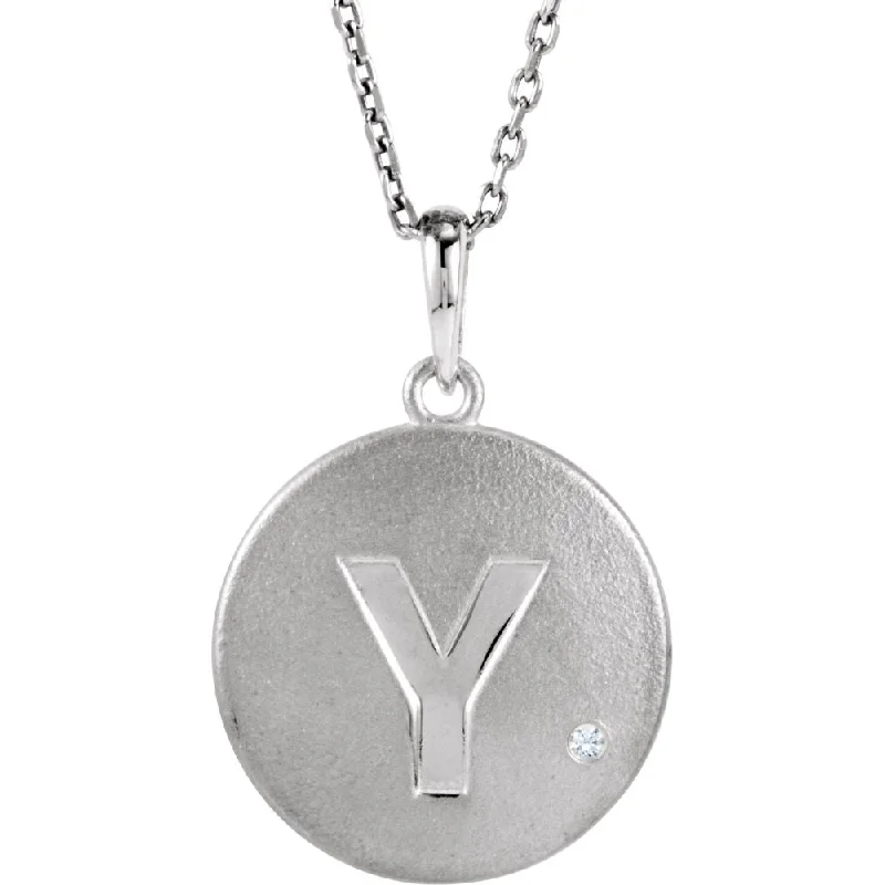 Chunky Necklace for Bold Style-The Emma Sterling Silver Diamond Block Initial Y Disc Necklace, 18 In.