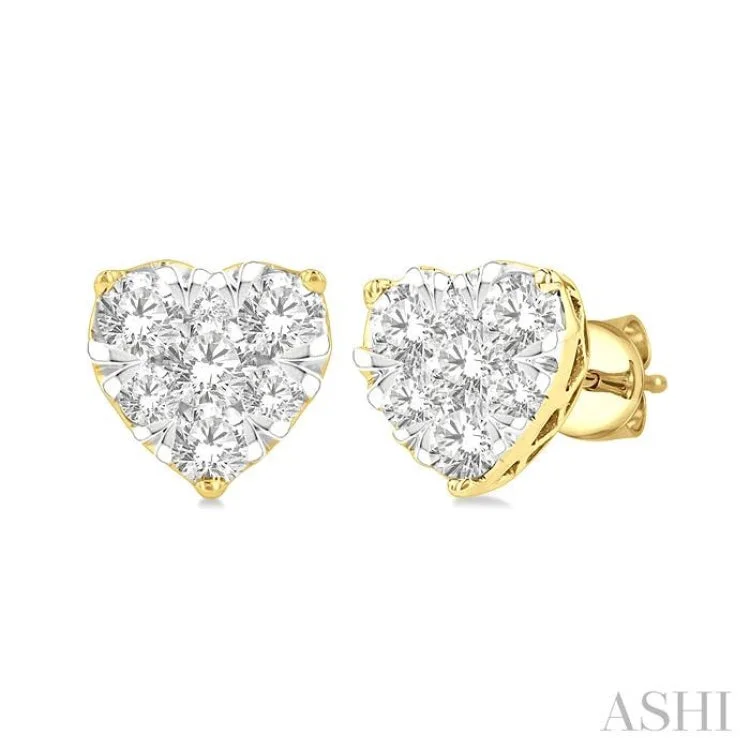 Beautiful Drop Earrings for Elegant Look-1/2 ctw Heart Shape Lovebright Round Cut Diamond Stud Earring in 14K Yellow and White Gold