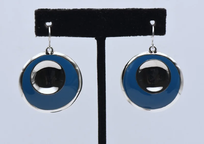 Simple Stud Earrings-RLM Studio - Vintage Sterling Silver and Blue Enamel Dangle Earrings