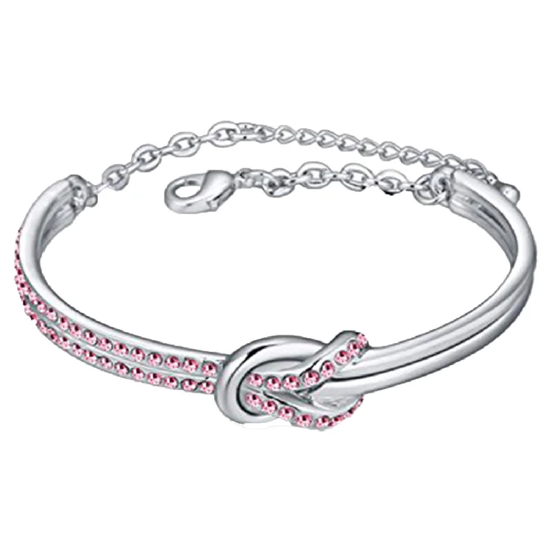 Boho Style Bangles for Women-Mahi Rhodium Plated Cute Knot Pink Crystal Bracelet for Women & Girls - BR1100357RPin