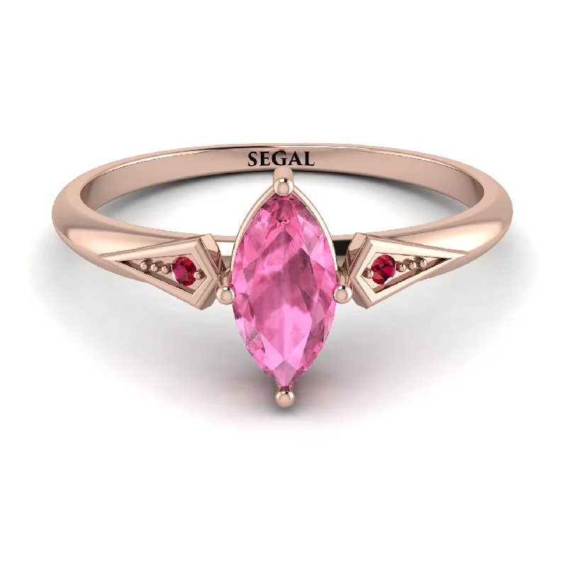 Classic Ruby Ring for Engagement-Marquise Pink Moissanite Geometrical Engagement Ring - Reese No. 811