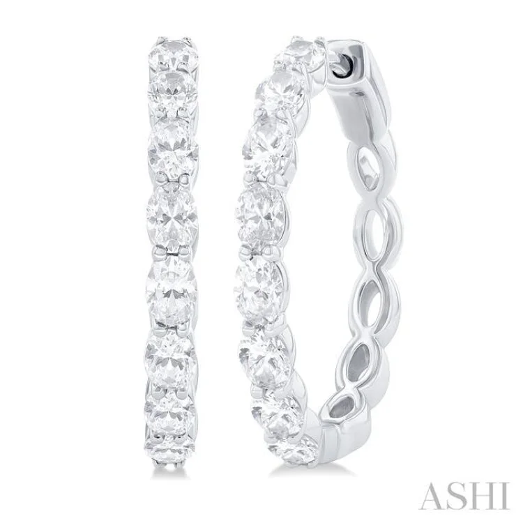 Bohemian Earrings for Fashion Lovers-1 7/8 ctw East West Oval Cut Diamond Fashion Hoop Earring in 14K White Gold