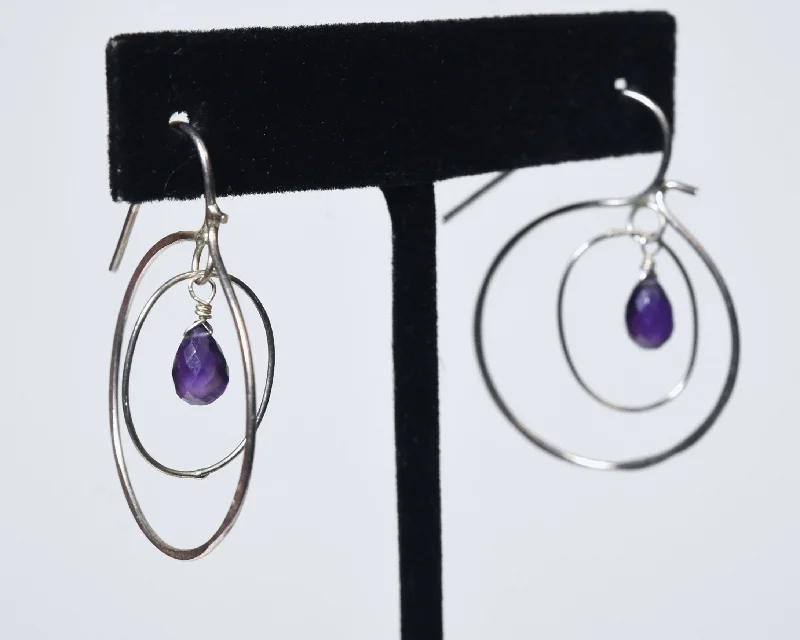 Statement Silver Earrings for Bold Style-Amethyst Dangle Hoop Inside Hoop Earrings