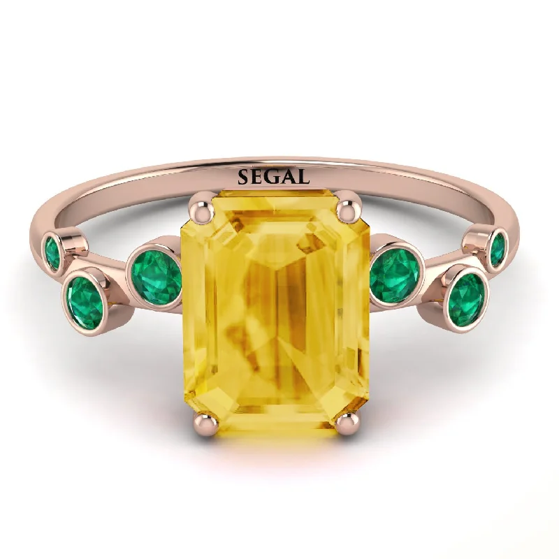 Custom Wedding Ring for Special Day-Emerald Cut Citrine Ring With Bezel - Alina No. 605