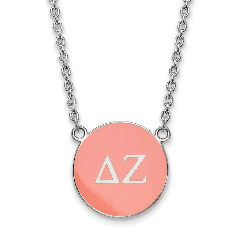 Trendy Choker Necklace for Fashion-Sterling Silver Delta Zeta Large Coral Enamel Disc Necklace