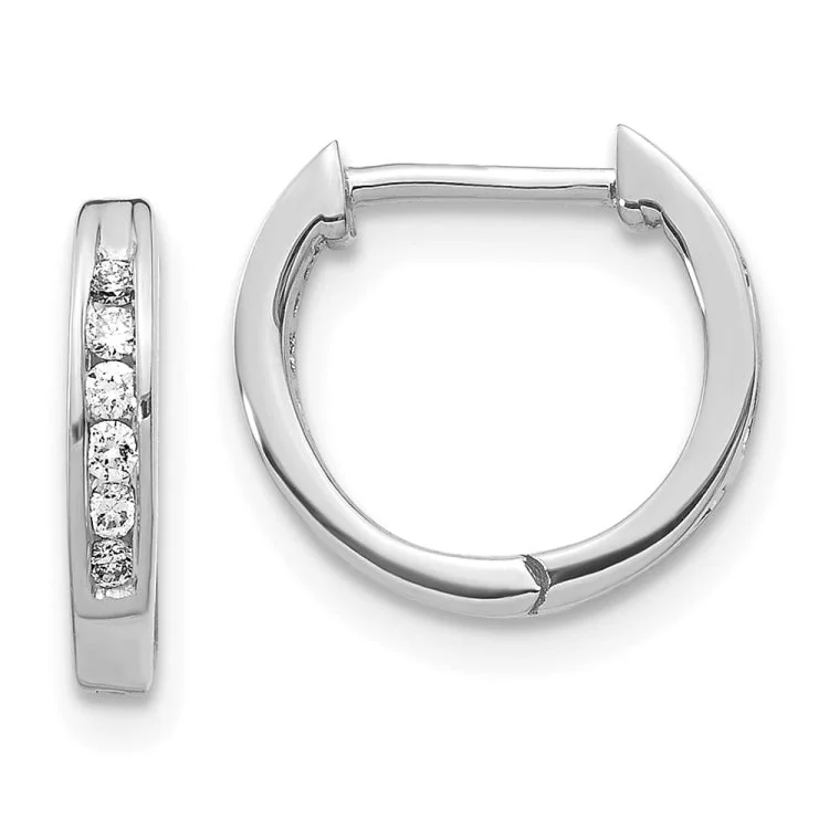 Trendy Earrings for Teens-14k White Gold Polished Diamond Hinged Hoop Earrings