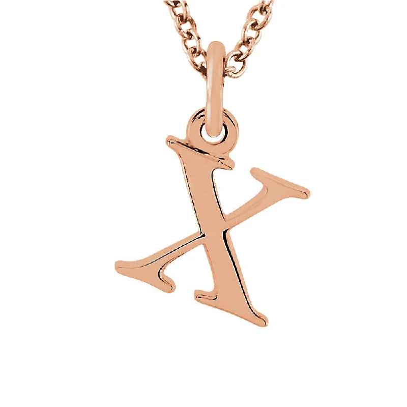 Boho Necklace for Casual Look-The Abbey Lower Case Initial 'x' Necklace in 14k Rose Gold, 16 Inch