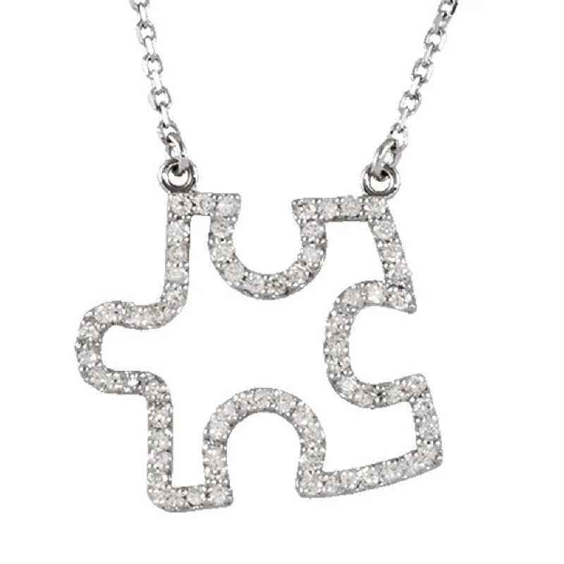 Beautiful Silver Necklace for Bridesmaids-1/3 cttw Diamond Puzzle Piece 16 1/2 Inch Necklace in 14k White Gold