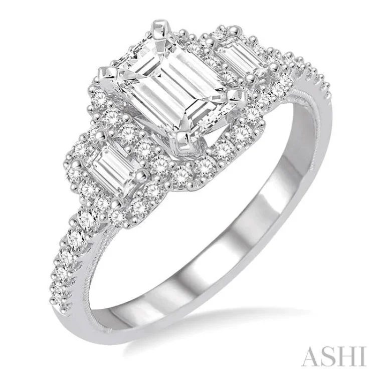 Customizable Gold Ring for Men-1 1/3 Ctw Diamond Engagement Ring with 3/4 Ct Emerald Cut Center Stone in 14K White Gold