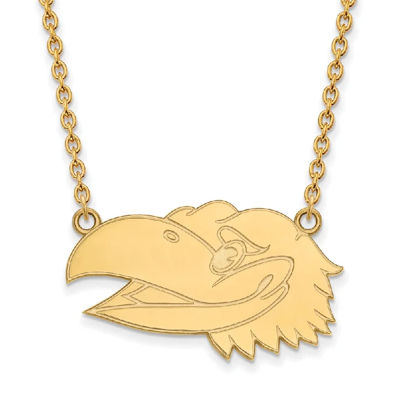 Sterling Silver Necklace with Pendant-10k Yellow Gold U of Kansas Lg Jayhawk Pendant Necklace