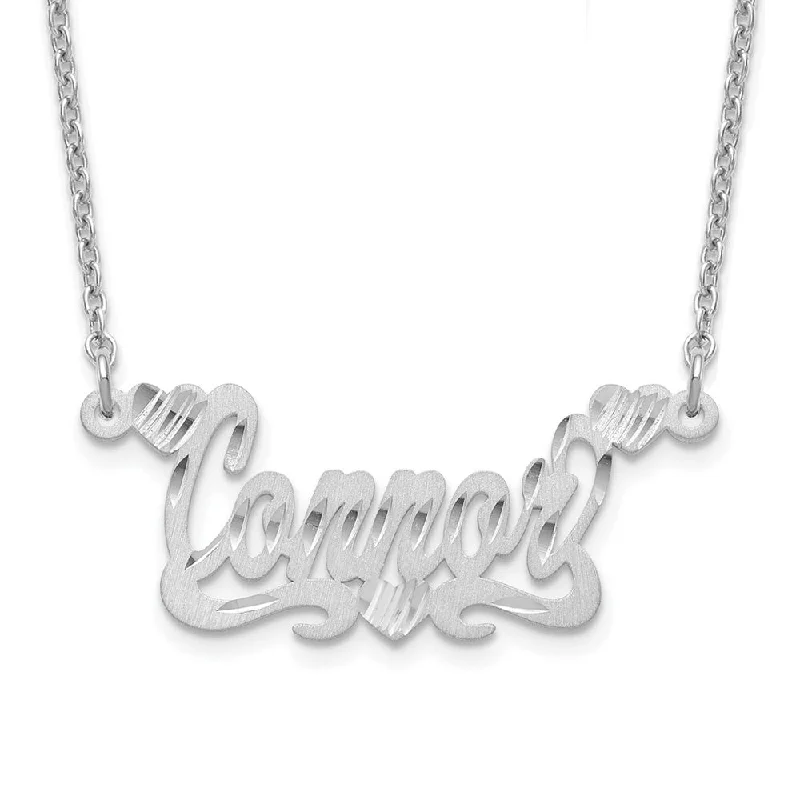 Custom Name Necklace for Kids-Personalized Satin and Diamond-Cut Triple Heart Name Necklace