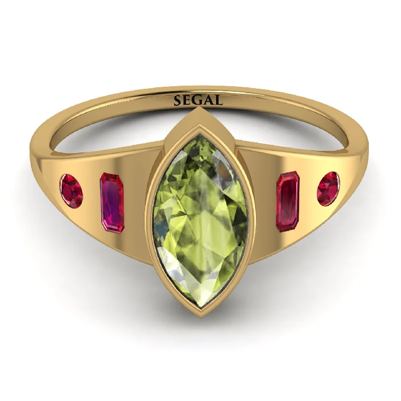 Emerald Ring for Wedding-Marquise Bezel Peridot Ring - Juliana No. 710