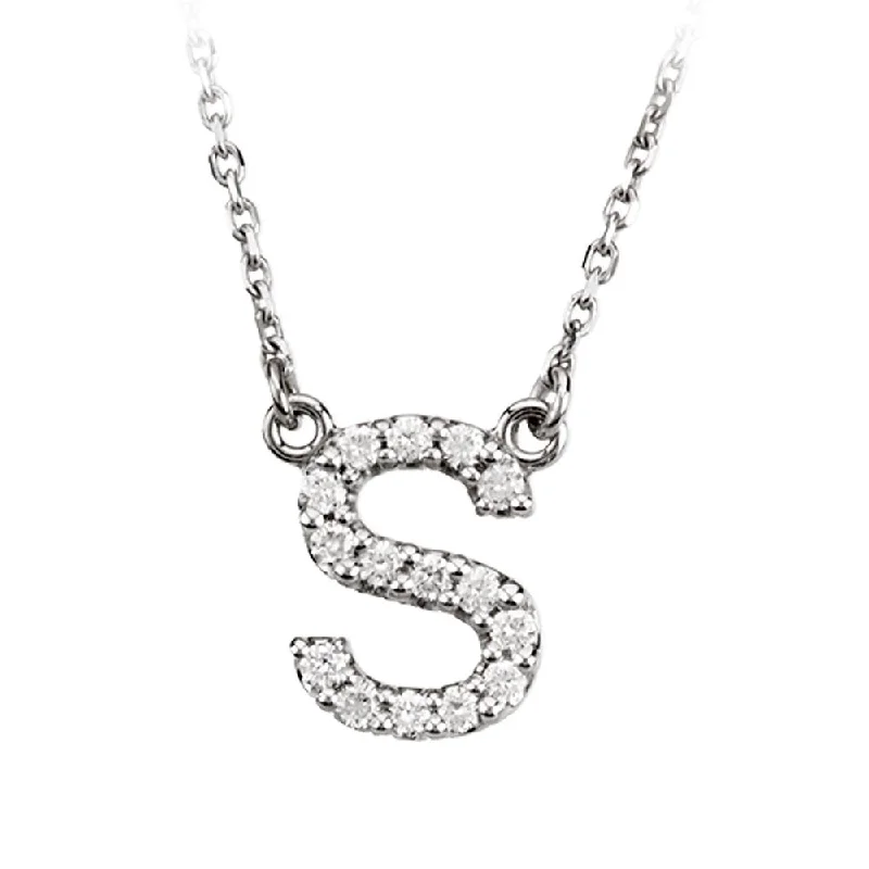 Dainty Necklace for Everyday Looks-1/6 Cttw Diamond & 14k White Gold Block Initial Necklace, Letter S