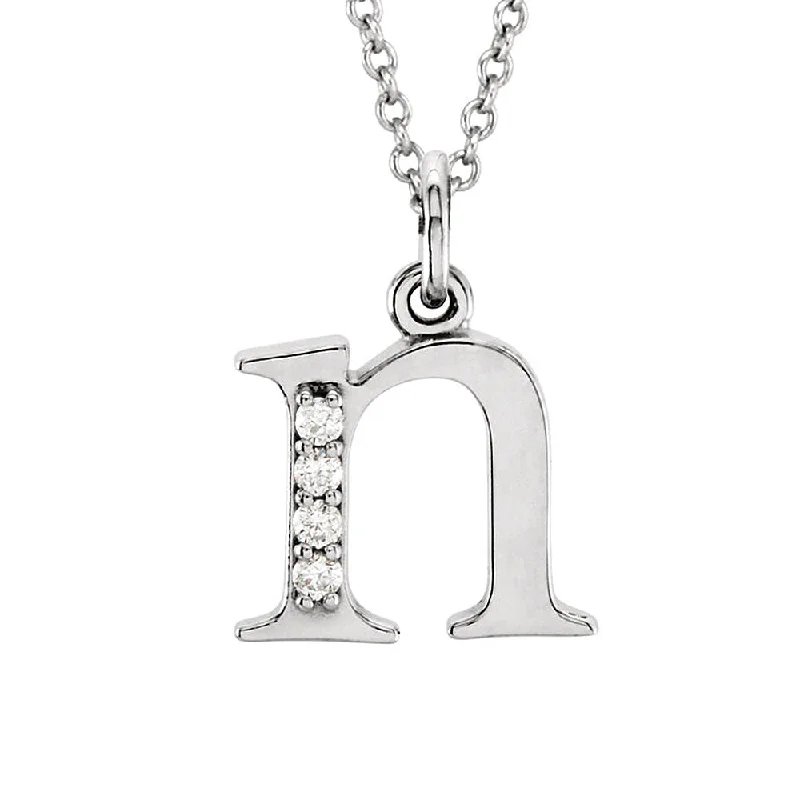 Fashionable Necklace for Young Adults-The Abbey 14k White Gold Diamond Lower Case Initial 'n' Necklace 16 In