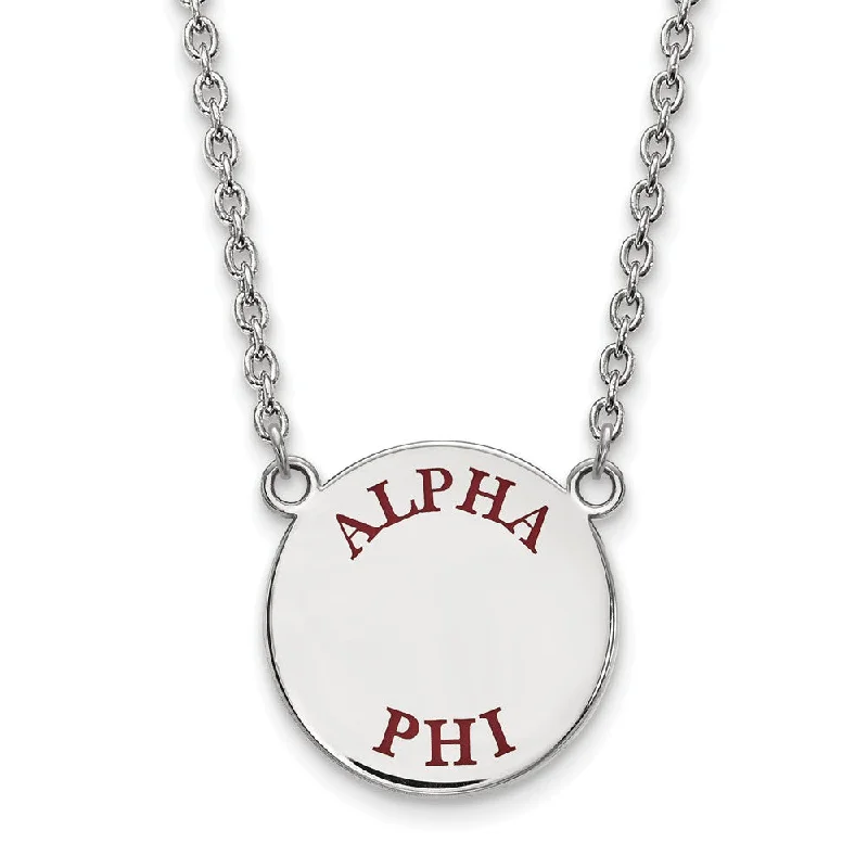 Simple Bead Necklace for Casual Looks-Sterling Silver Alpha Phi Large Enamel Greek Letters Necklace