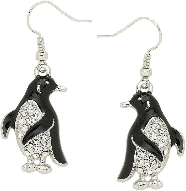 Everyday Earrings for Casual Wear-Penguin Rhinestone & Enamel Earrings