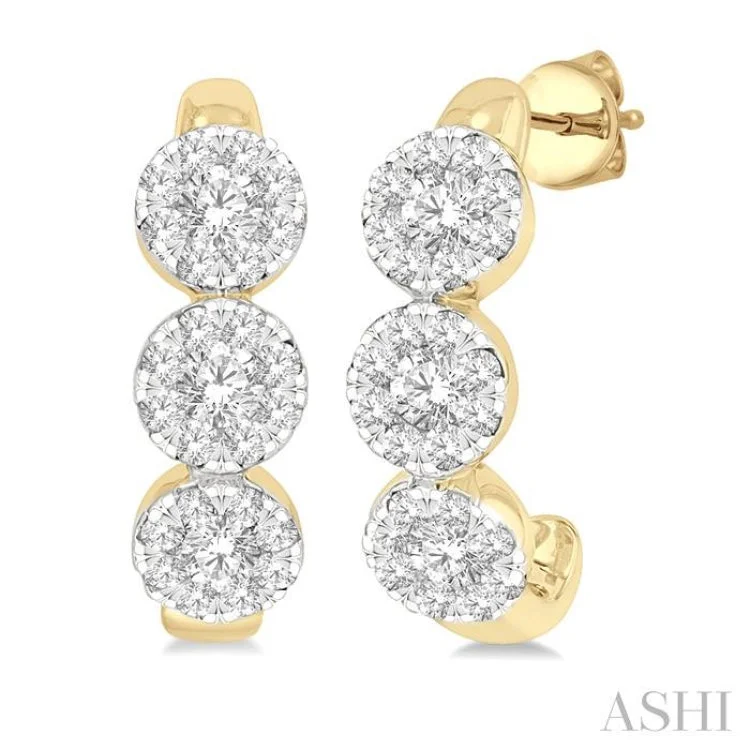 Gold Earrings for Evening Events-3/8 ctw Lovebright Round Cut Diamond Half Hoop Earring in 14K Yellow and White Gold