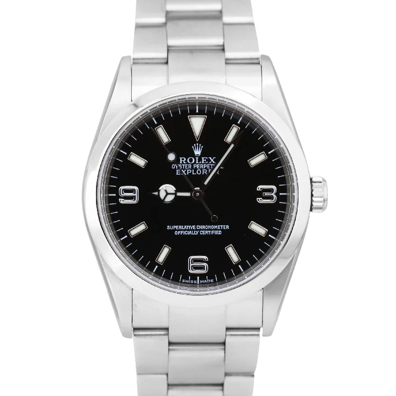 Luxury Watches for Anniversary Gifts-Rolex Explorer I Black 36mm 3-6-9 Stainless Steel Oyster Watch 114270