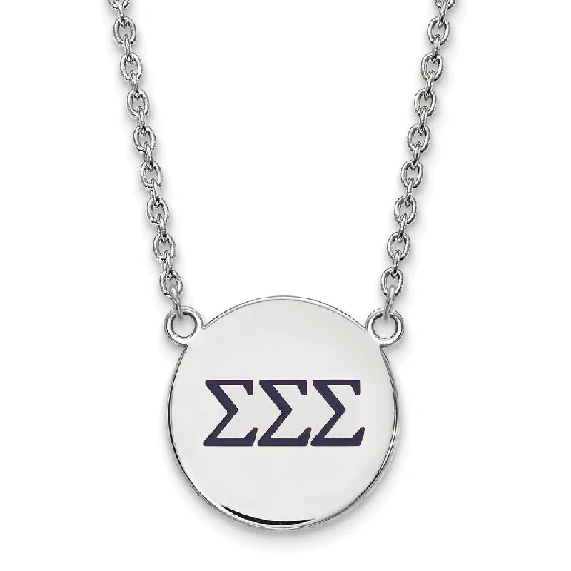 Simple Silver Pendant Necklace-Sterling Silver Sigma Sigma Sigma Large Navy Enamel Greek Necklace