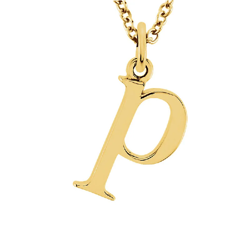 Adjustable Necklace for Comfortable Wear-The Abbey Lower Case Initial 'p' Necklace in 14k Yellow Gold, 16 Inch