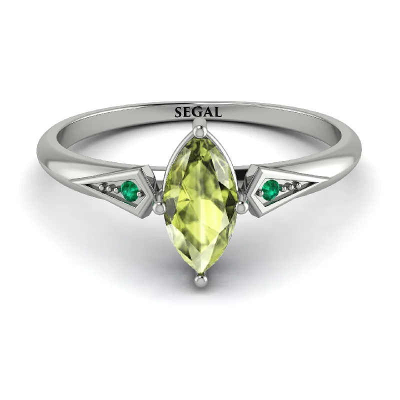 Elegant Diamond Wedding Ring-Marquise Peridot Geometrical Engagement Ring - Reese No. 706