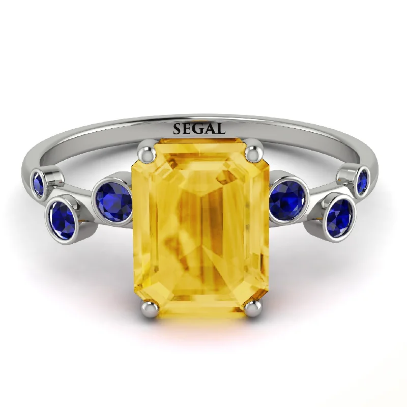 Sterling Silver Ring with Gemstones-Emerald Cut Citrine Ring With Bezel - Alina No. 615