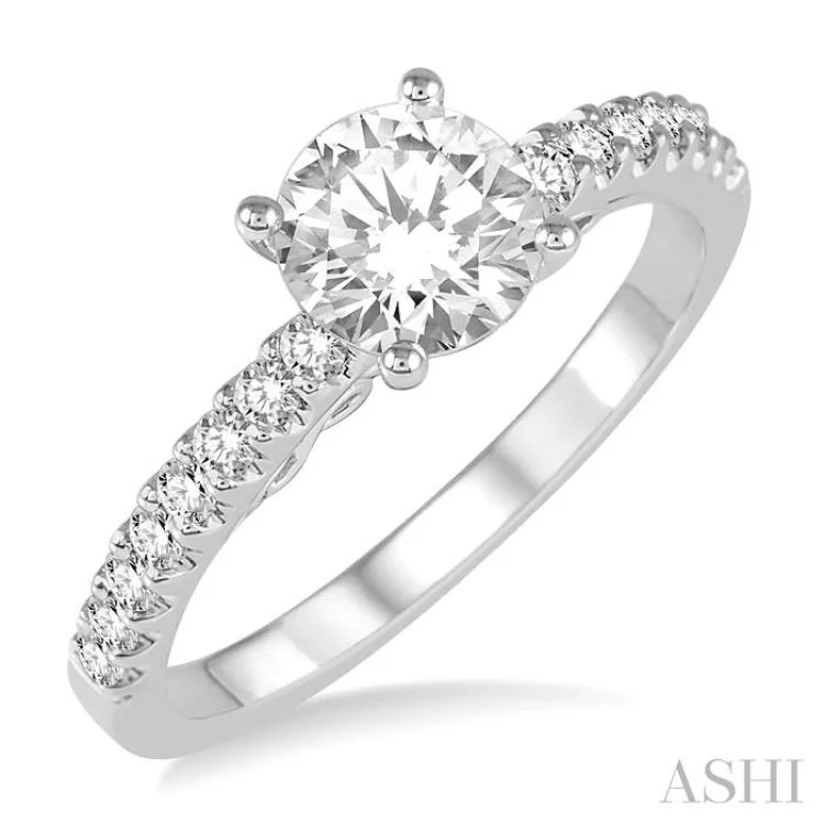 Custom Wedding Ring for Special Day-1/4 Ctw Round Shape Semi-Mount Diamond Engagement Ring in 14K White Gold