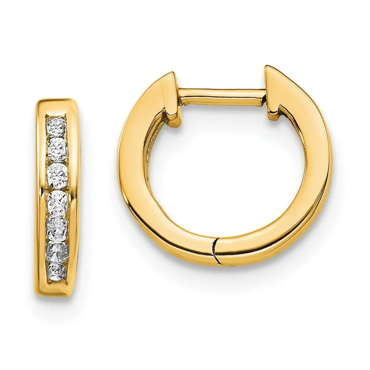 Geometric Gold Earrings-14k Gold Polished Diamond Hinged Hoop Earrings