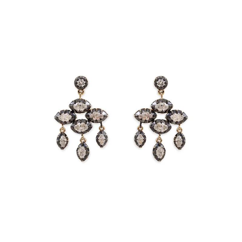 Elegant Gold Earrings for Brides-BLACK RHODIUM SOPHIA MARQUISE DIAMOND CHANDELIER EARRINGS