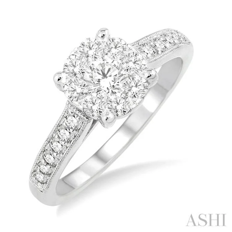 Wedding Ring with Matching Engagement Ring-3/4 Ctw Lovebright Round Cut Diamond Engagement Ring in 14K White Gold