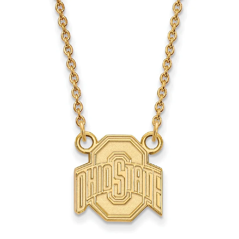 Chunky Necklace for Bold Style-14k Gold Plated Silver Ohio State Small Logo Pendant Necklace