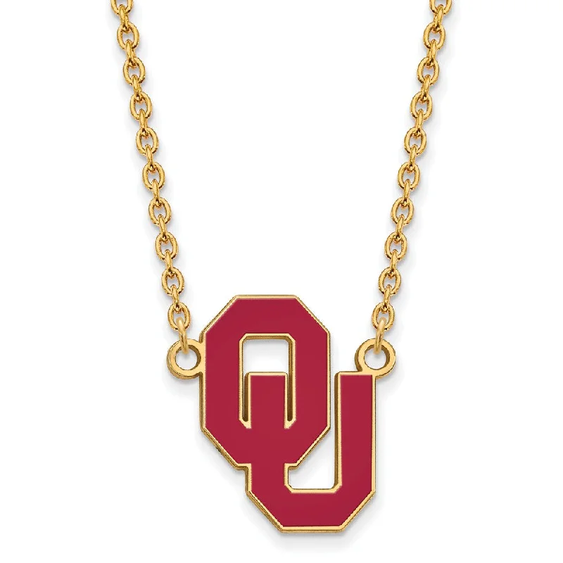 Engraved Necklace for Personal Touch-14k Gold Plated Silver Oklahoma Large OU Enamel Pendant Necklace