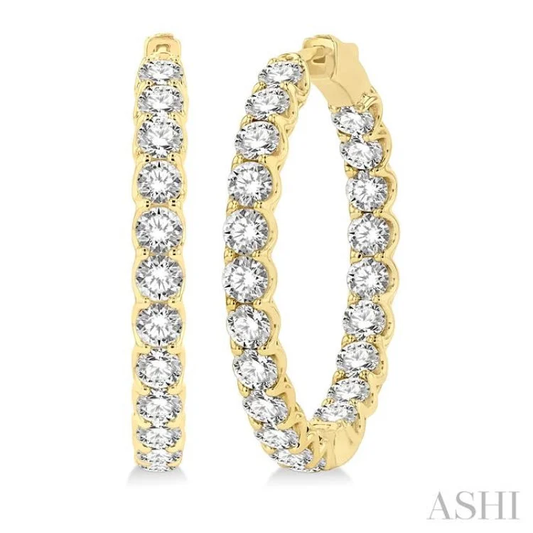 Dazzling Drop Earrings for Formal Wear-8 Ctw Inside-Out Round Cut Diamond Hoop Earrings in 14K Yellow Gold