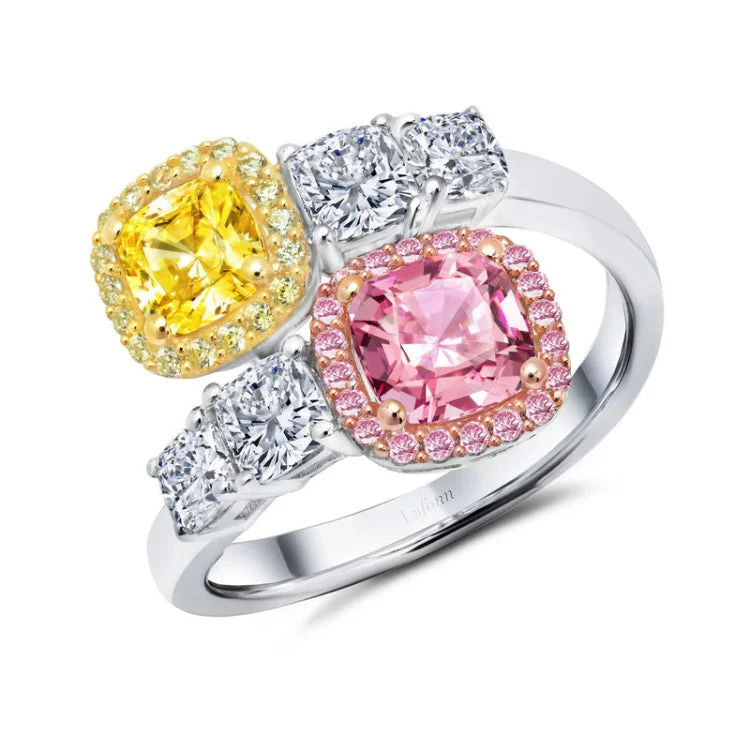 Emerald Ring for Wedding-Pink & Yellow Bypass Ring