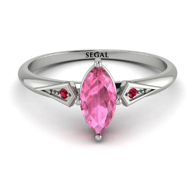 Chunky Gemstone Ring for Bold Style-Marquise Pink Moissanite Geometrical Engagement Ring - Reese No. 812