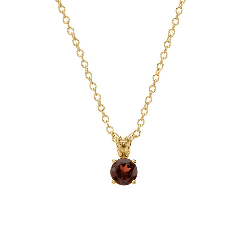 Elegant Statement Necklace for Parties-6mm Round Mozambique Garnet Necklace in 14k Yellow Gold, 18 Inch